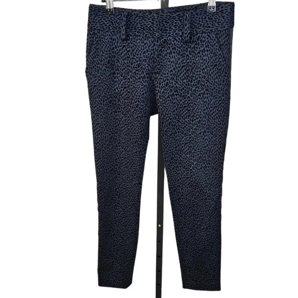 Alice + Olivia Velvet Leopard Print Pants Blue Black  Side Stripe Size 0